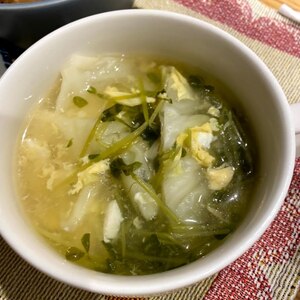 キャベツと豆苗の卵スープ(^^)